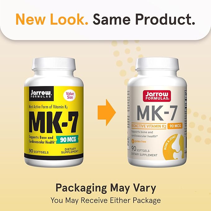 Jarrow Formulas MK-7 90 mcg - Bioactive Form of Vitamin K2-90 Servings (Softgels) - for Bone &amp Cardiovascular Health - Vitamin K2 MK-7 Dietary Supplement - Gluten-Free
