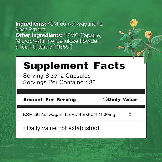 Ashwagandha KSM-66 Capsules for Men and Women - Ashwagandha Supplements for Stress Support Calm Mood Relaxation and Sleep - Premium Herbal Supplements Vegan Non-GMO 60 Count