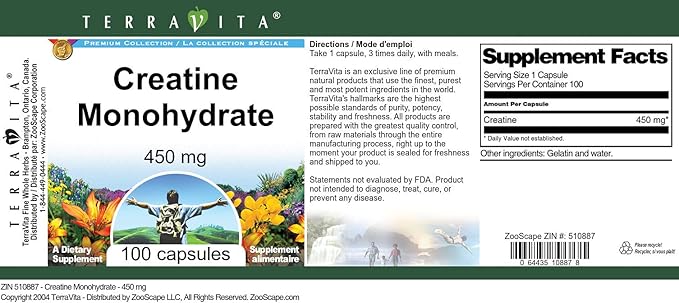 Creatine Monohydrate - 450 mg (100 Capsules ZIN: 510887)
