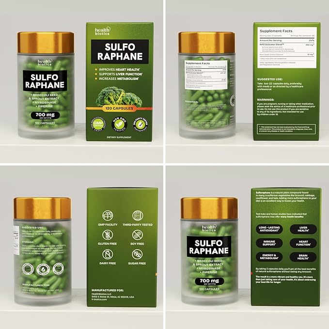 Sulforaphane Supplement Organic Broccoli Sprouts | Stabilized Sulforaphane from Broccoli Florets &amp Seeds | Organic Sulfur Supplements 480 Pills | 4 Packs