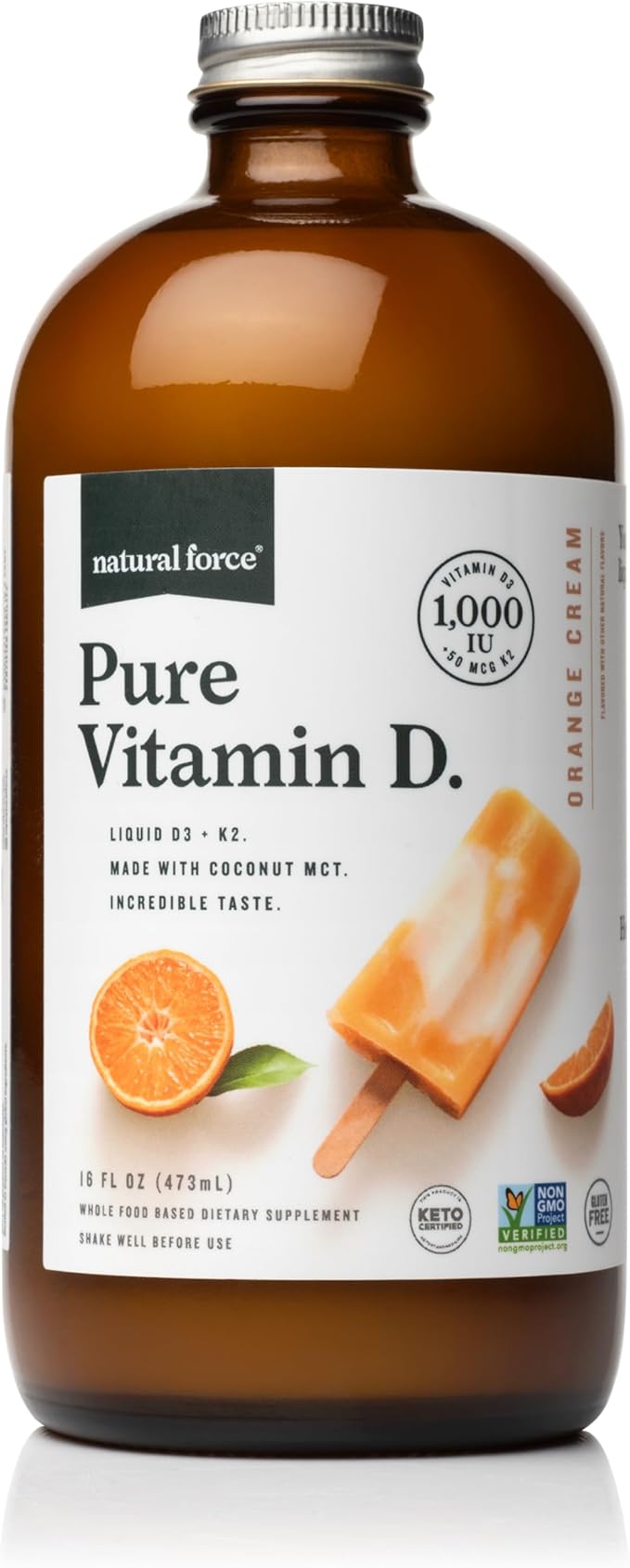 Natural Force Pure Vitamin D Orange Cream 16 fl oz Organic Pure C8 MCT Oil 32 oz