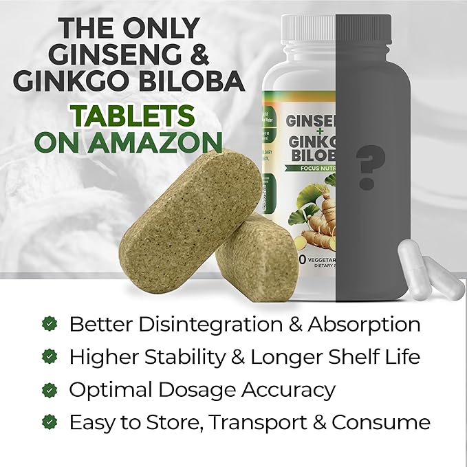 2-Pack Ginseng &amp Ginkgo Biloba Plus Magnesium Complex for Energy Boost and Support Muscle Function and Sleep