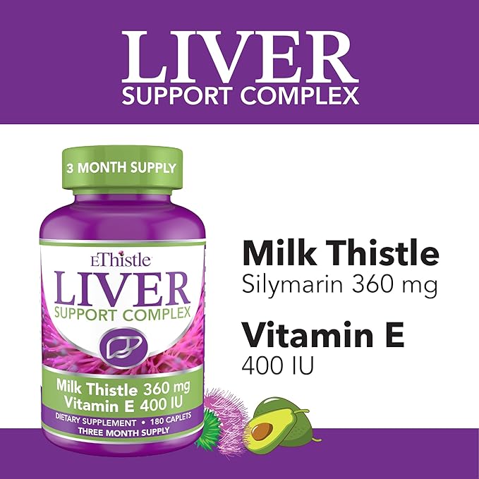 Liver Wellness Dietary Supplement Milk Thistle &amp Vitamin E Liver Health Formula Caplets 180 Count