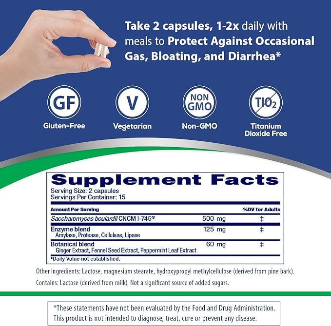 Florastor Advanced Gas and Bloat Probiotic Digestive Enzymes and Botanicals Plus Probiotics for Digestive Health 30 Capsules
