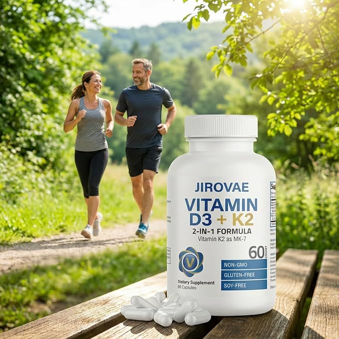 Vitamin D3 + K2 (MK-7) 5000 IU/100 mcg 2-in-1 Bone &amp Calcium Support Vegetarian Capsules Non-GMO Gluten-Free Soy-Free 60 Count