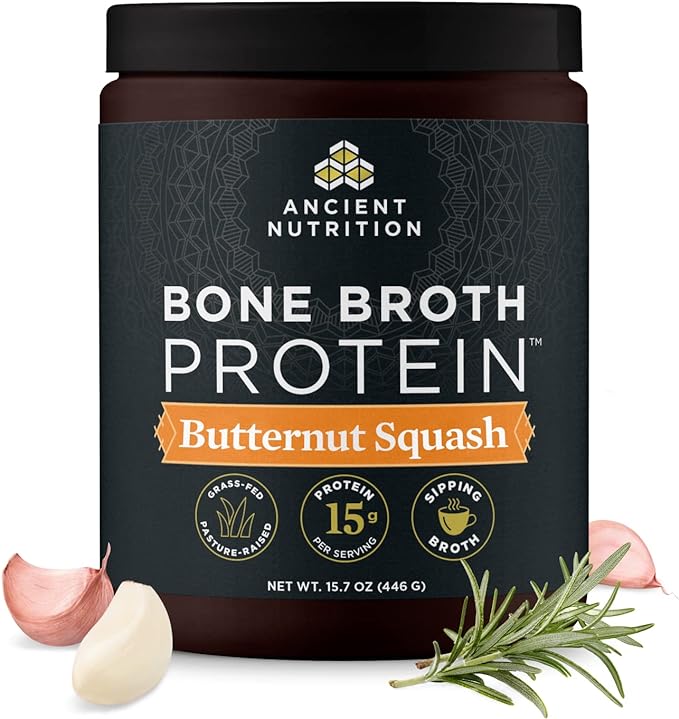 Ancient Nutrition Bone Broth Protein Powder Butternut Squash Grass-Fed Chicken and Beef Bone Broth Powder 15g Protein Per Serving Supports a Healthy Gut 15 Servings