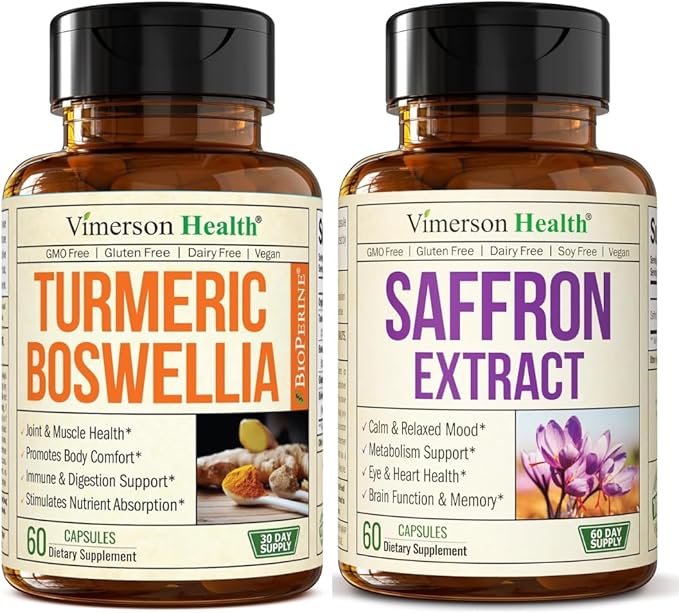 Boswellia Turmeric Curcumin Supplement + Pure Saffron Supplements for Women &amp Men Bundle – Supports Joint Health Mood &amp Calm Eye Health – with Ginger Root Organic Turmeric Powder Saffron E