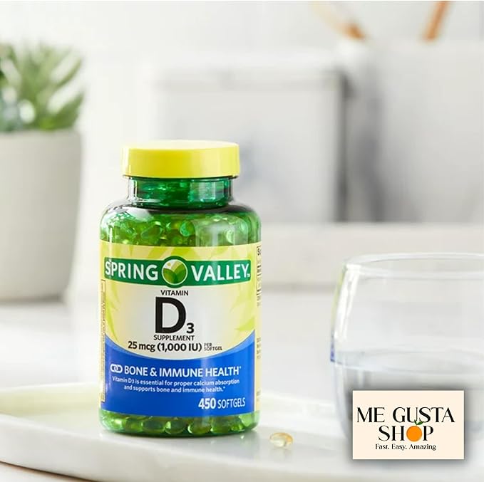 Vitamin D3 25mcg 1000 IU 450 Count Softgels Spring Valley Bundle with Pill Organizer and Me Gustas Sticker Pack of 02