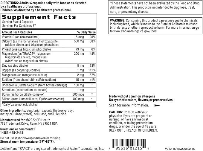 Klaire Labs SFI Health Cal-Assimilate Plus - Triple Calcium Bone Support Complex with Vitamin D3 Key Minerals &amp Chondroitin Sulfate Hypoallergenic &amp BSE-Free (150 Capsules)