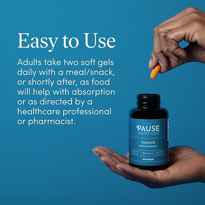 The 'Pause Life Turmeric Supplement for Women &amp Men Bone Joint &amp Immune Support Natural Herbal Formula with Black Pepper Extract &amp Turmeric Root Easy to Swallow 30 Servings 60 Softg