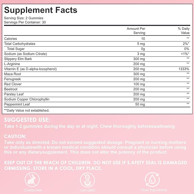 Pheromone Gummies for Women with Slippery Elm- Enhance Your Confidence &amp Attraction - Natural Hormone Balance &amp Body Odor Support Non-GMOGluten-FreeStrawberry Flavor– 60 Vegan Gummies