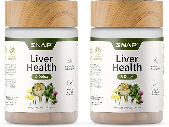 Snap Supplements Liver Health &amp Detox - Milk Thistle Supplement Supports Healthy Liver and Digestive Health 60 Vegetarian Capsules (2-Pack)