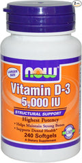 NOW Foods Vitamin D-3 5000 IU 240 Softgels (Pack of 2)