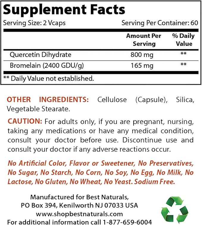 Best Naturals Alpha Lipoic Acid 600 mg &amp Quercetin with Bromelain