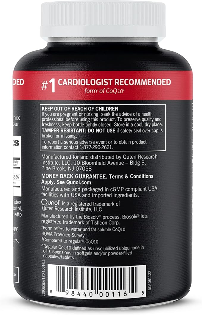Qunol Ultra CoQ10 100mg 3x Better Absorption Patented Water and Fat Soluble Natural Supplement Form of Coenzyme Q10 Antioxidant for Heart Health 240 Count Softgels