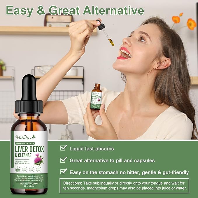 Liver Health &amp Lymphatic Drainage Drops -Support Liver Cleanse Detox &amp Repair with Artichoke Milk Thistle Silymarin Extract DandelionTurmeric Berberine to Renew w/21 Potent Herb-Nutrients-6