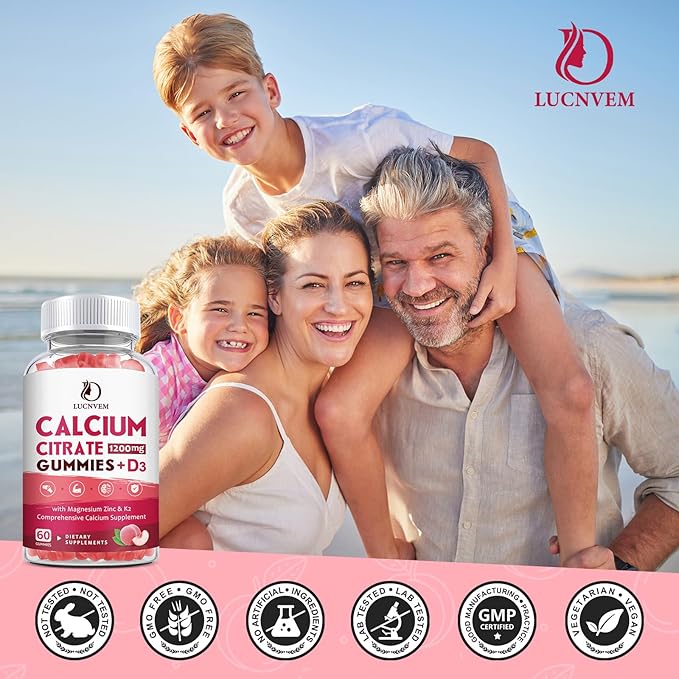 (2 Pack) Calcium Citrate 1200mg with Vitamin D3 Supplements Gummies for Women &amp Men Calcium Gummies with Vitamin D3 K2 High Absorption for Bone Muscle Healthy- Peach Flavor- 60 Day Supply