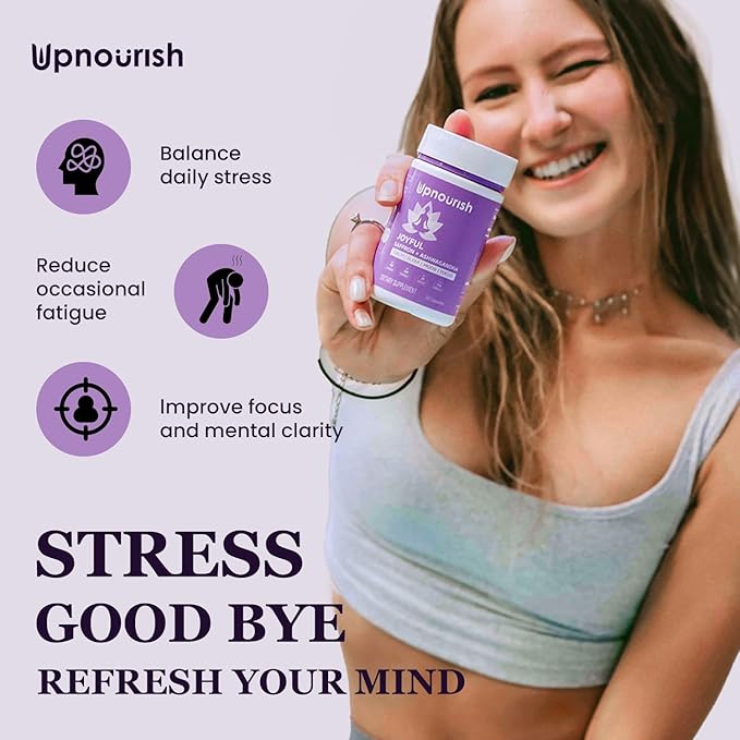 UpNourish Organic Ashwagandha Saffron Supplements with Probiotics - Stress Relief Mood Enhancer Calm Happy Pills Support Fatigue Focus Clarity with L-Theanine Rhodiola 30 Vegan Capsules