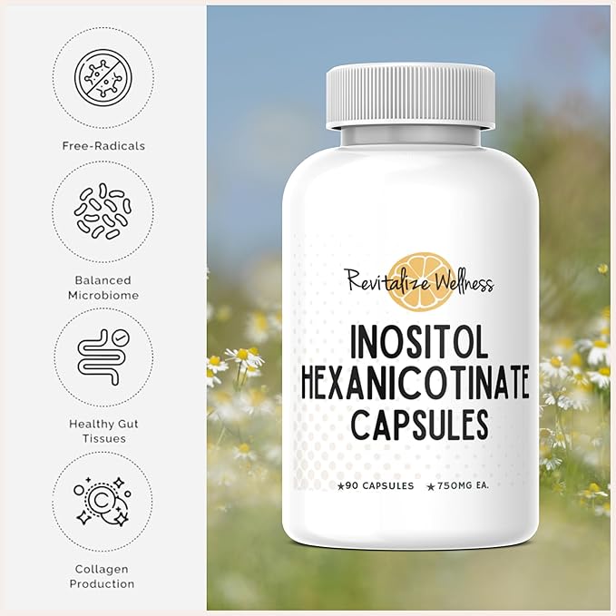 Niacin Capsules as Inositol Hexanicotinate | Gentle Slow Release Form of B3 that Supports Heart Health Energy and Mental Health B3 | No Flush Niacin Alternative | 90 Servings