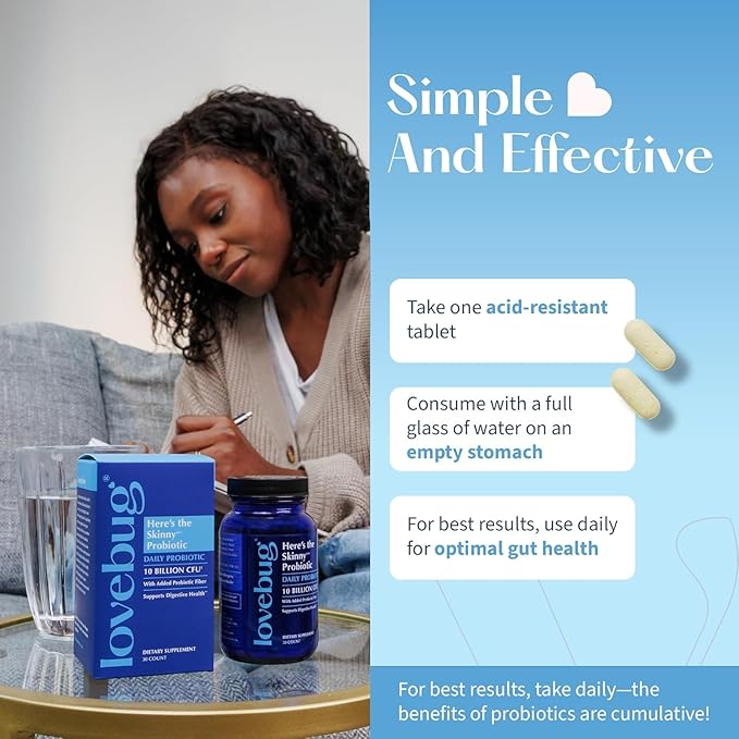LOVEBUG Skinny Prebiotics and Probiotics for Women Digestive Health &amp Immune Support - 10 Billion CFU Probiotic Strains Gut Health Gas Constipation &amp Bloating 60ct