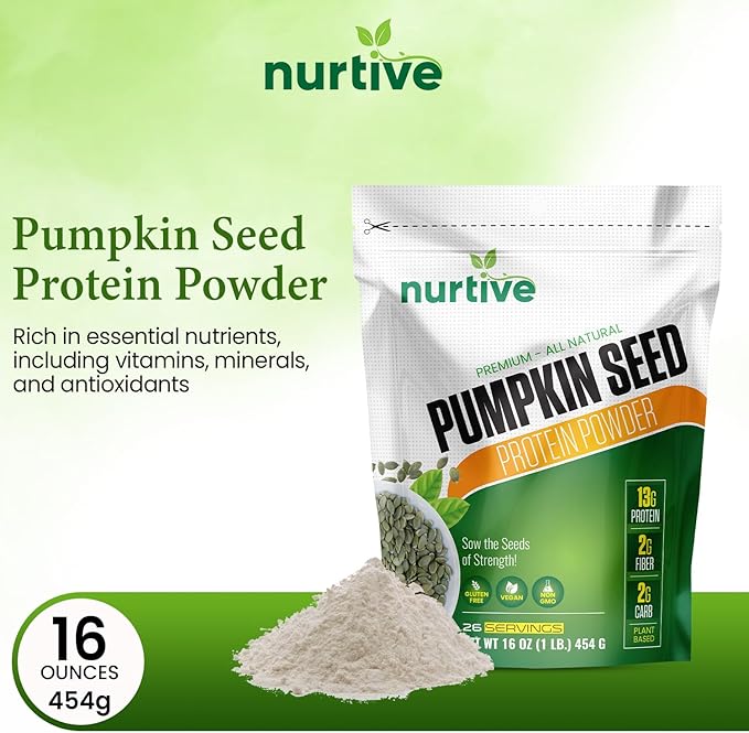 Pumpkin Seed Protein Powder - Packed with Essential Nutrients Fiber &amp Amino Acid - Plant Based Gluten Free Non- GMO- Ideal for Smoothies Baking and Cooking - 26 Servings (16 oz / 454g)