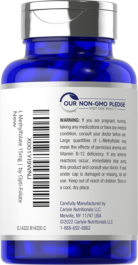 Carlyle L Methylfolate 15mg | 90 Capsules | Max Potency | Optimized and Activated | Non-GMO Gluten Free | Methyl Folate 5-MTHF | by Opti-Folate