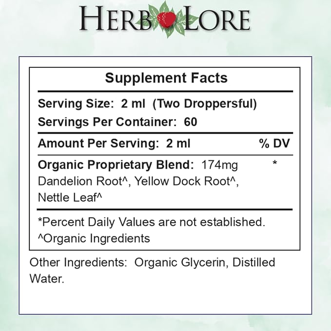 Herb Lore Iron Tonic - Organic Liquid Iron Drops Supplement for Kids &amp Women - Baby Infant &amp Toddler Friendly - Plant Based Vegan Gentle Non Constipating Herbal Tincture (4 fl oz)
