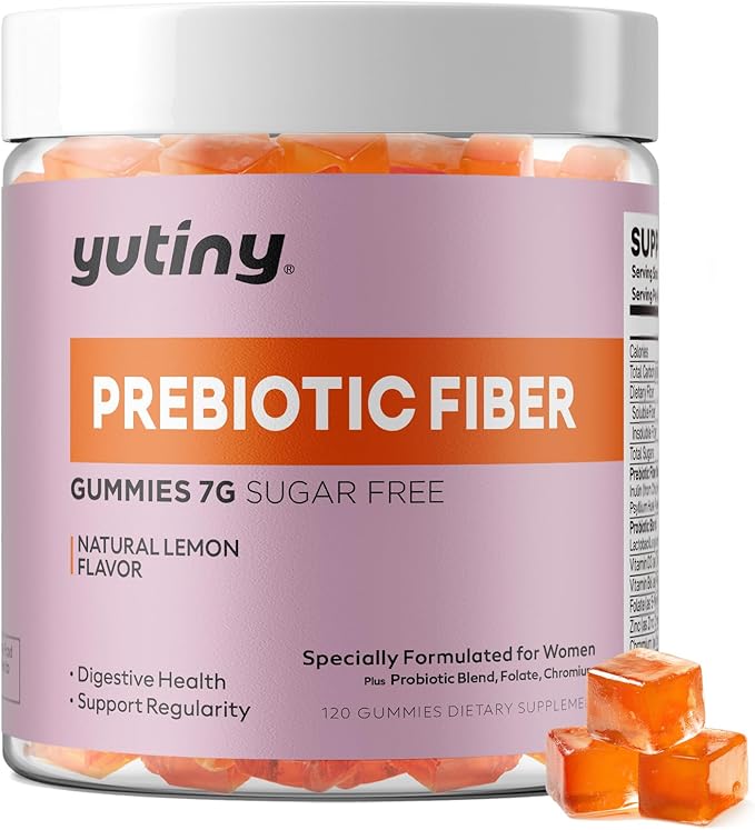 Fiber Gummies for Women 7g High Prebiotic Fiber Supplement with Inulin Psyllium Husk Probiotics Folate Chromium Digestive Health &amp Regularity Vegan Sugar Free 120 Chews