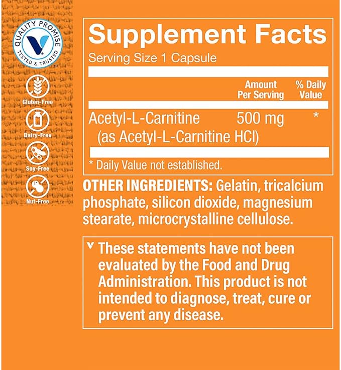 The Vitamin Shoppe Acetyl-L-Carnitine 500mg – Supports Healthy Brain &amp Memory Function Promotes Energy Production – Carnipure™ Offers Purest Form of L-Carnitine (60 Capsules)