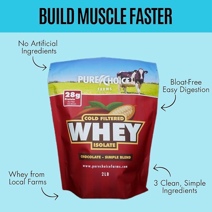 Pure Choice Chocolate Whey Protein Isolate Powder 28g Protein Undenatured Whey 3 Ingredients No Fillers Or Artificial Sweeteners (Chocolate 2 lb)