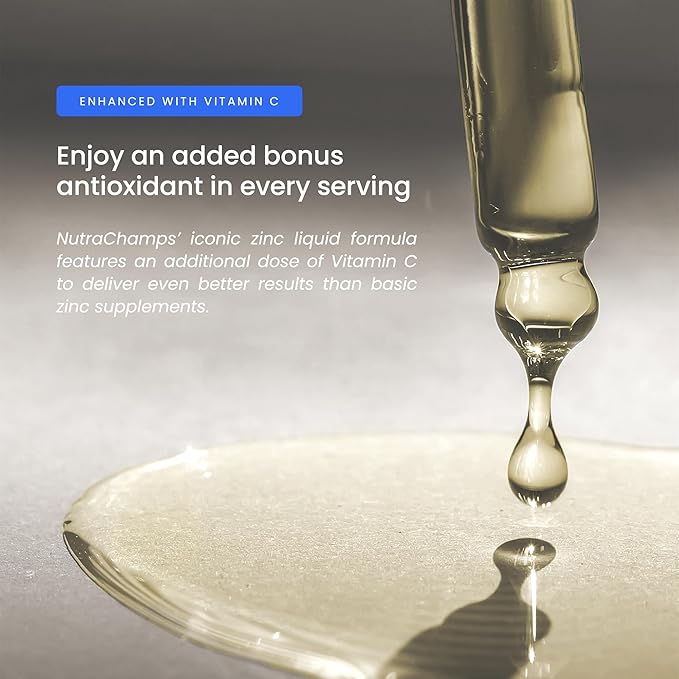 NutraChamps Liquid Zinc for Kids &amp Adults Vegan Pure Ionic Zinc Drops Enhanced with Vitamin C Supplements for Immune Support Sugar-Free Liquid 4 oz