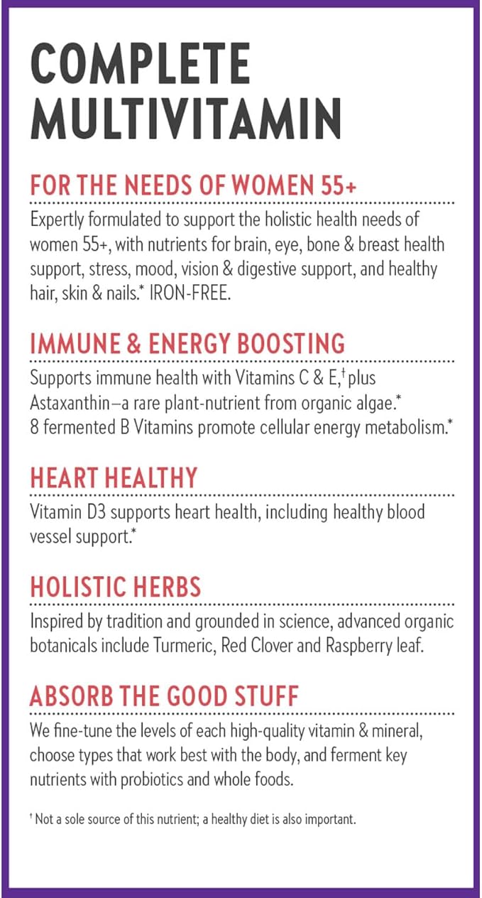 New Chapter Women’s Multivitamin 55+ Astaxanthin B6 B12 D3 Vitamin C &amp Zinc Immune Heart Cellular Energy and Bone Support Gentle on The Stomach One Daily Non-GMO Gluten-Free 72 Table