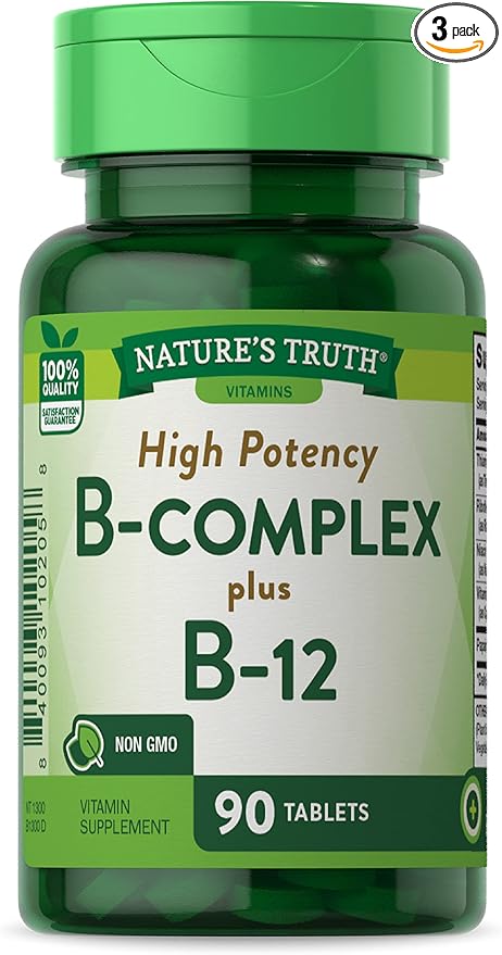 Nature's Truth High Potency B-Complex Plus B-12 90 90 Count (Pack of 3)