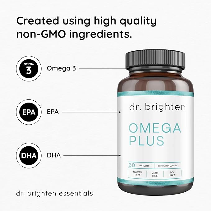 Dr. Brighten Omega Plus — 1500 mg of EPA/DHA Non-GMO Fish Oil Supplement for Heart Brain and Immune System — 60 Softgels