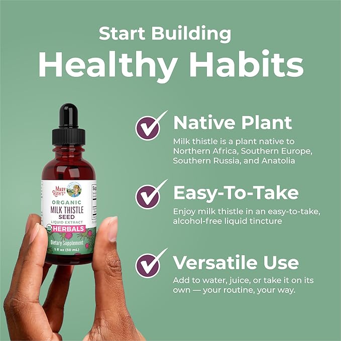 MARYRUTH'S Organic Milk Thistle Seed Liquid Extract Drops 1 fl oz | 1190 mg Milk Thistle Seed | Silybum marianum | Alcohol-Free | Vegan | USDA Organic | Non-GMO