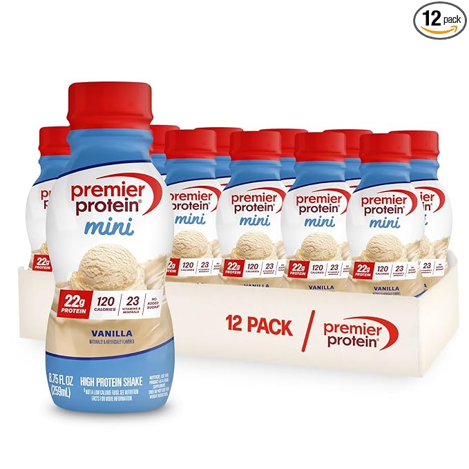 Premier Protein Shake MINIs Vanilla 22g Protein 120 Calories No Added Sugar 8.75 fl oz 12 Pack