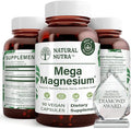 Natural Nutra Mega Magnesium 400mg Supplement - High Absorption Amino Acid Chelate Citrate Malate Blend for Muscle Growth Bone Strength Heart Health Nerve Support - 90 Capsules (Pack of 3)
