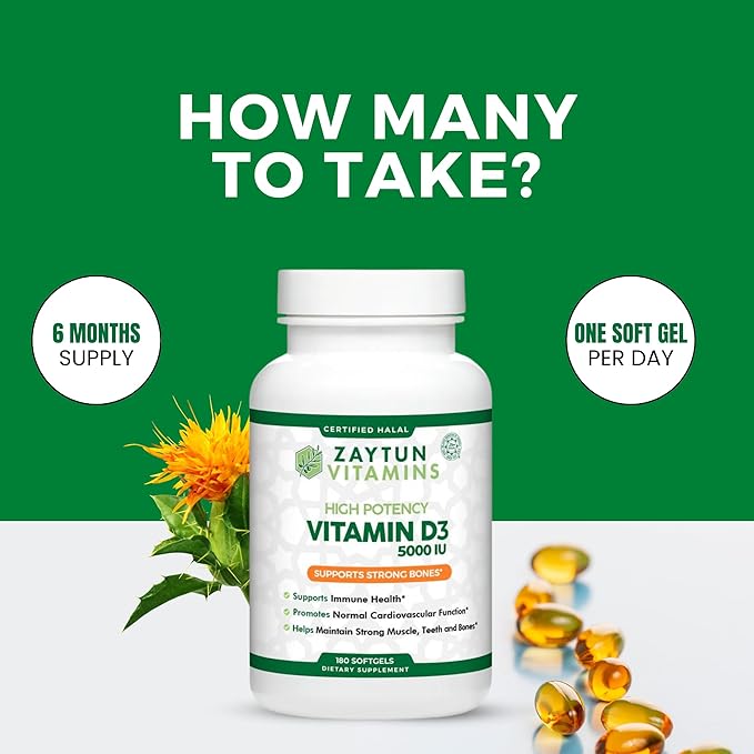 Zaytun Halal Vitamin D3 + Magnesium Glycinate 300mg Bundle Supports Muscle Function Energy Balance Bone Strength Non-GMO Gluten Free Made in USA