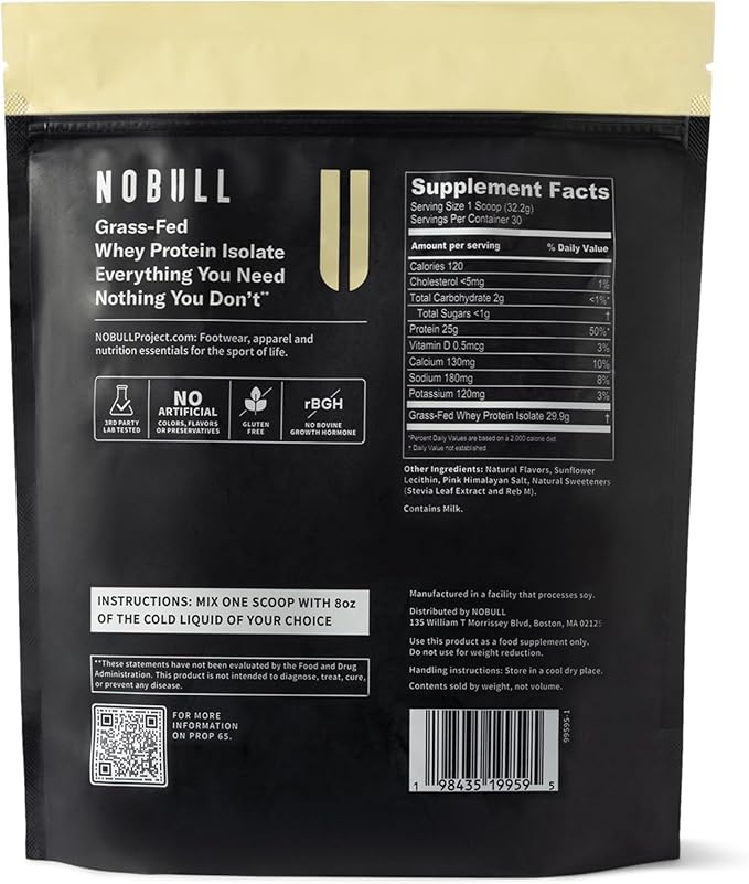NOBULL Grass-Fed Whey Protein Isolate | Clean Whey Protein Powder for Muscle Growth Recovery &amp Performance Nutrition Vanilla 30 Servings