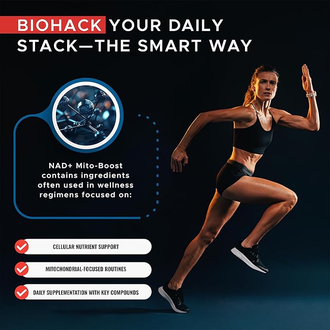 NAD+ Mito Boost Supplement with PQQ &amp B12 Cellular Coenzyme Formula 60 Capsules