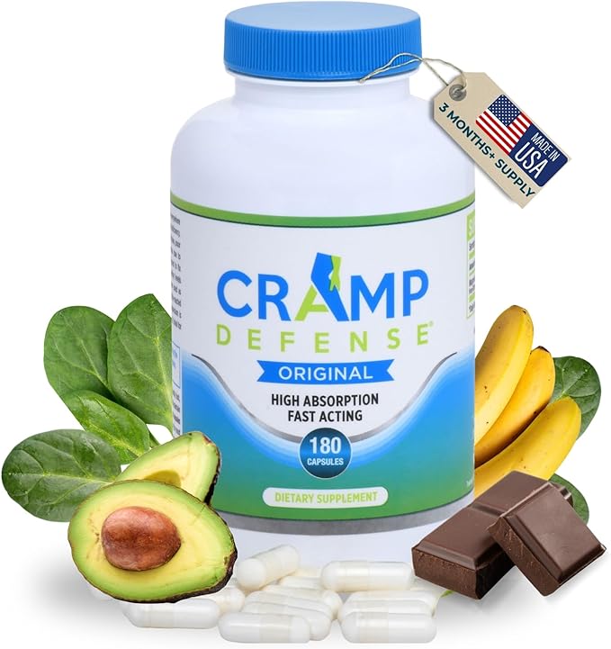 Cramp Defense® Leg Cramps Pills Relief for All Muscle Cramps Day and Night. Magnesium Supplement Capsules 3-6 Month Supply. Non-Laxative Organic Formula for Max Absorption and Results. Made in US.