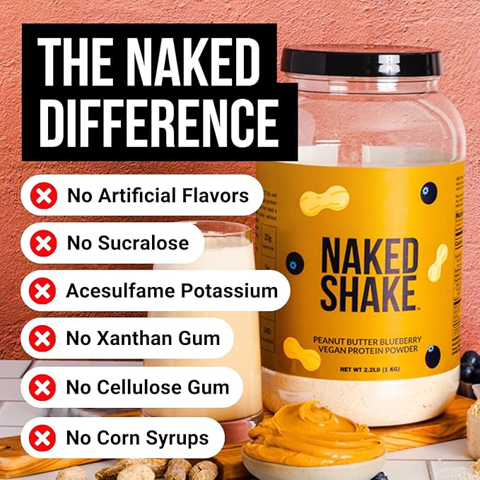NAKED Shake - Peanut Butter Blueberry Protein Powder Plant Based Protein with Mct Oil Gluten-Free Soy-Free No Gmos Or Artificial Sweeteners - 30 Servings