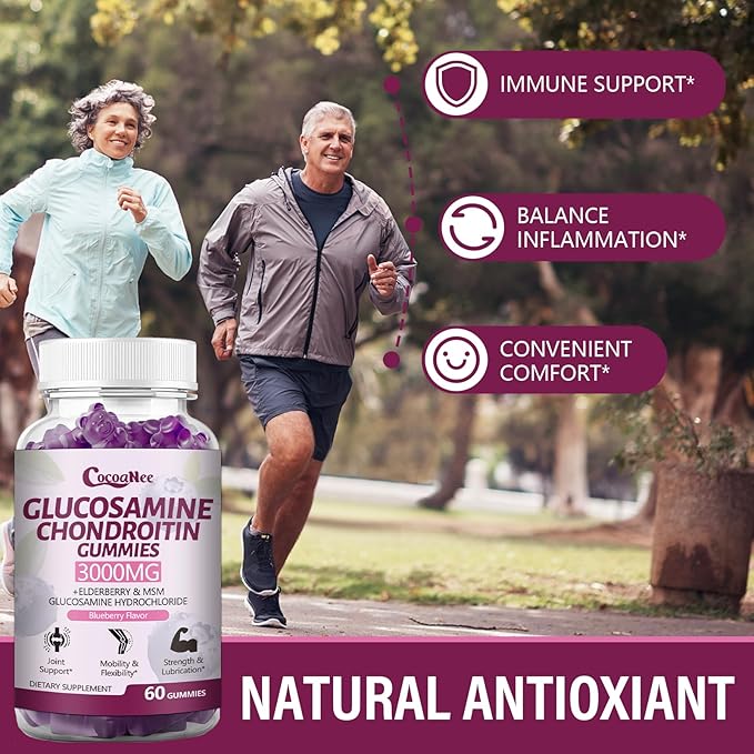 2 Packs 3000MG Glucosamine Chondroitin Gummies Extra Strength Joint Support Supplement with MSM &amp Elderberry Flexibility Antioxidant Immune Support Gummy for Adults Men &amp Women 120Cts