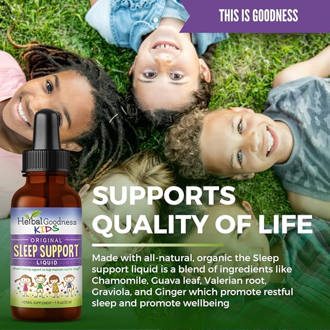 Kids Sleep Support Liquid Extract - Natural Kids Plant Based Herbal Sleep Aid with Chamomile Guava Leaf - 1oz Liquid Extract - Herbal Goodness (1 Unit)