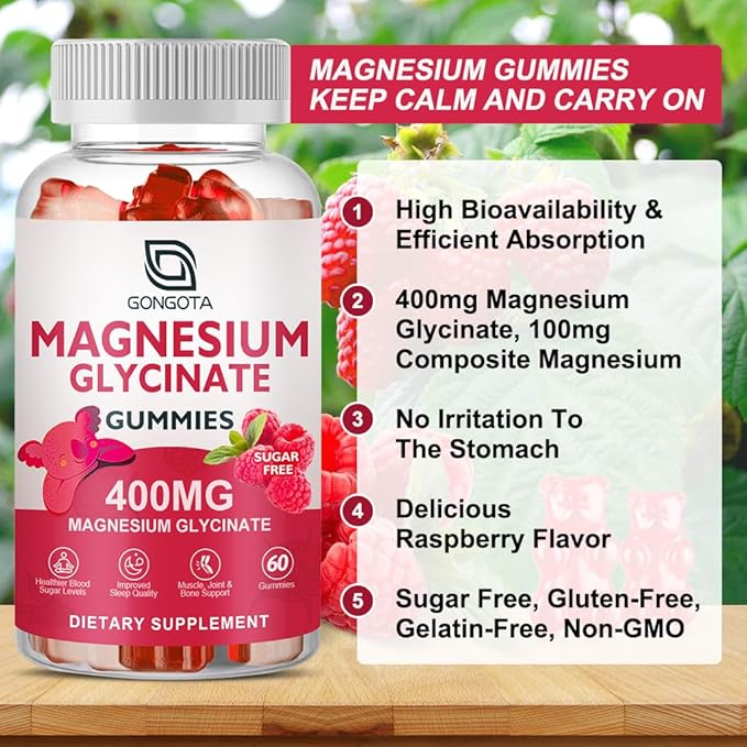 Magnesium Glycinate Gummies 400 mg with 100 mg Composite magnesium - Chelated Magnesium Potassium Supplement with Vitamin D B6 Supports Calm Sleep Memory &amp Muscle CrampsSugar Free - 60 Gummies
