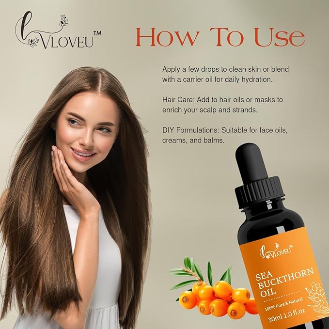 Seabuckthorn Oil 30 Ml | Omega 3 6 7 and 9 Fatty Acids Supplement for Face and Hair | Helps Moisturize The Skin | Supports Collagen | Cold Press Sea Buckthorn Pulp Oil for Smooth and Glowing Skin