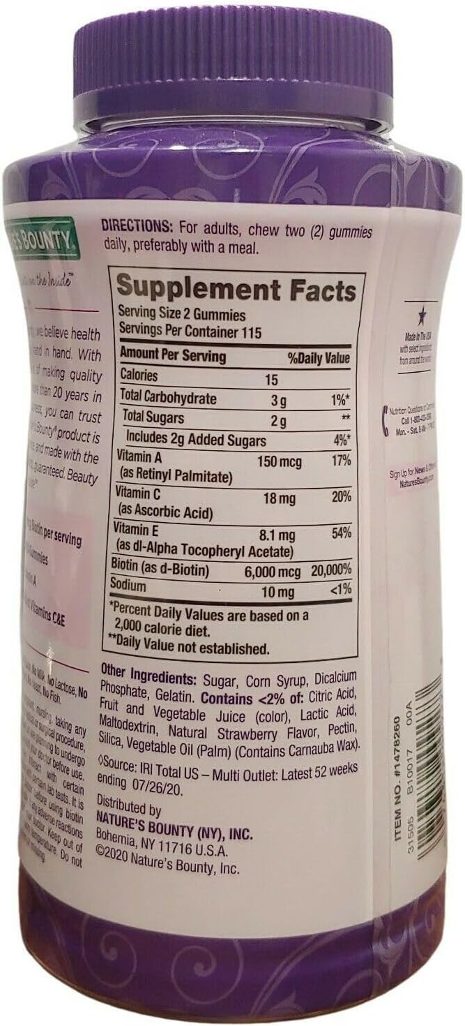 Nature's Bounty Hair Skin &amp Nails Rapid Gummies Argan-Infused Vitamin Supplement with Biotin  Supports Hair Skin and Nail Health for Women 230 Count
