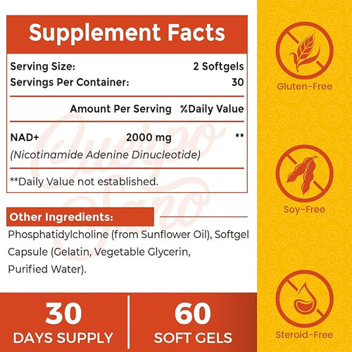 2000 MG NAD Supplement Liposomal NAD+ with High Absorption More Efficient Than Nicotinamide Riboside Pure &amp Plus Boosting Supplement Aging Defense Metabolism &amp Cellular 60 softgels