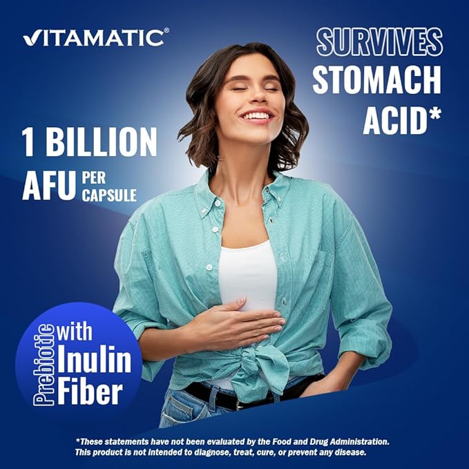 Vitamatic Akkermansia Muciniphila Gut Health - 60 DR Capsules (Delayed Released) - Made with Prebiotic Inulin Fiber - 2 Pack (120 DR Caps)