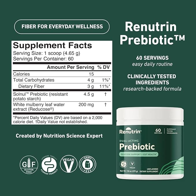 Dual-Acting Prebiotic - Great Source of Fiber - FODMAP Certified Promotes Regularity Gut &amp Metabolic Health Digestive and Immune Support - Unflavored - 1 Count - 60 Servings